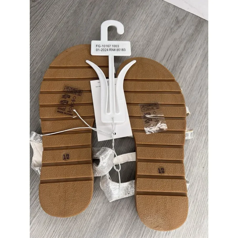 Kids Girls Capelli Shimmering Silver Butterfly Sandal Size 1/2